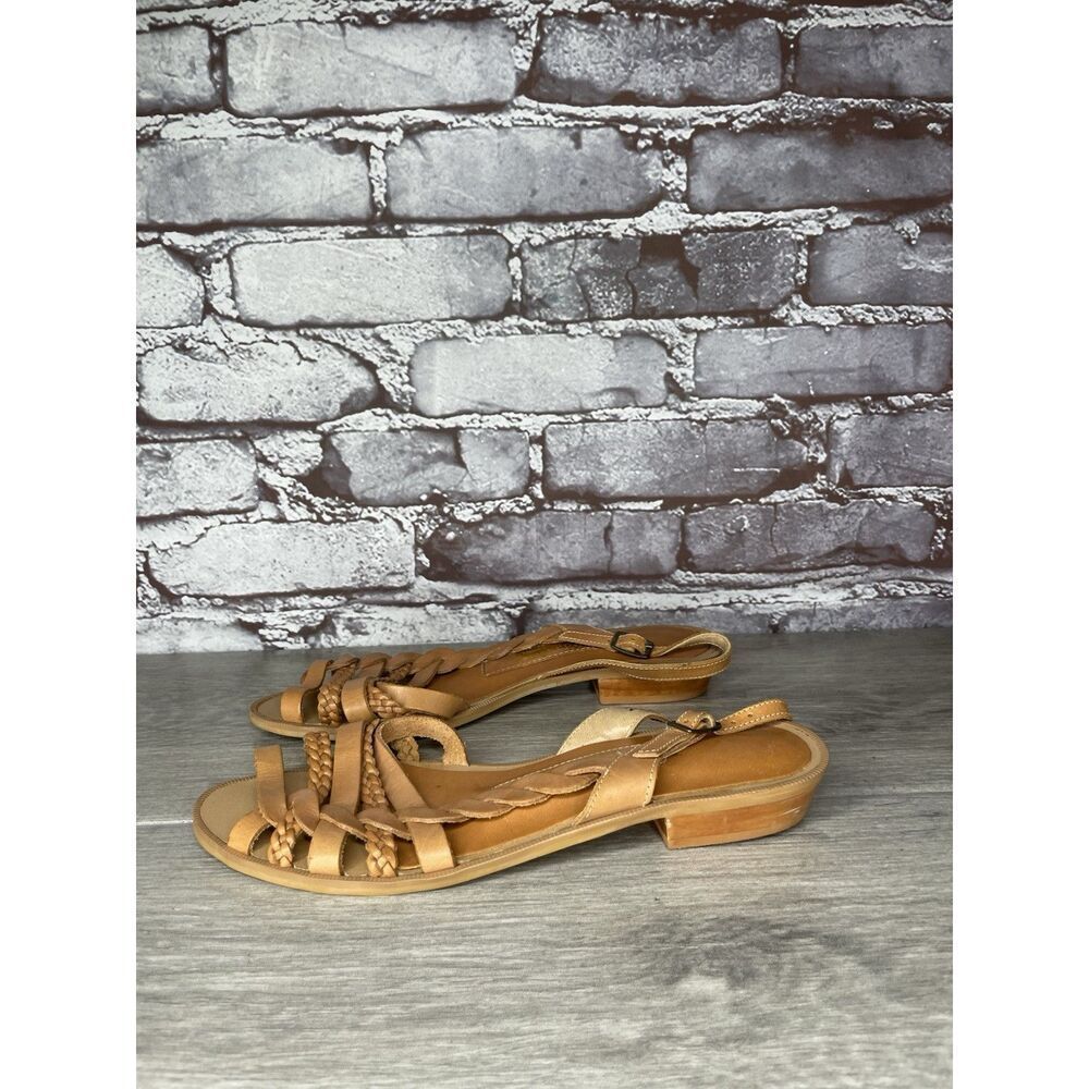 Coasters 2684 Brown Leather Braided Strappy Heel Sandals Women Sz 7M US/38EU